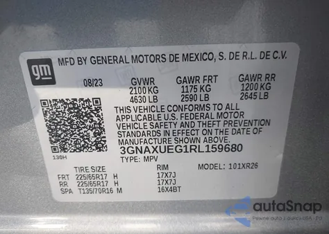 2024 Chevrolet Equinox Awd Lt из США, поврежденный, VIN 3GNAXUEG1RL159680